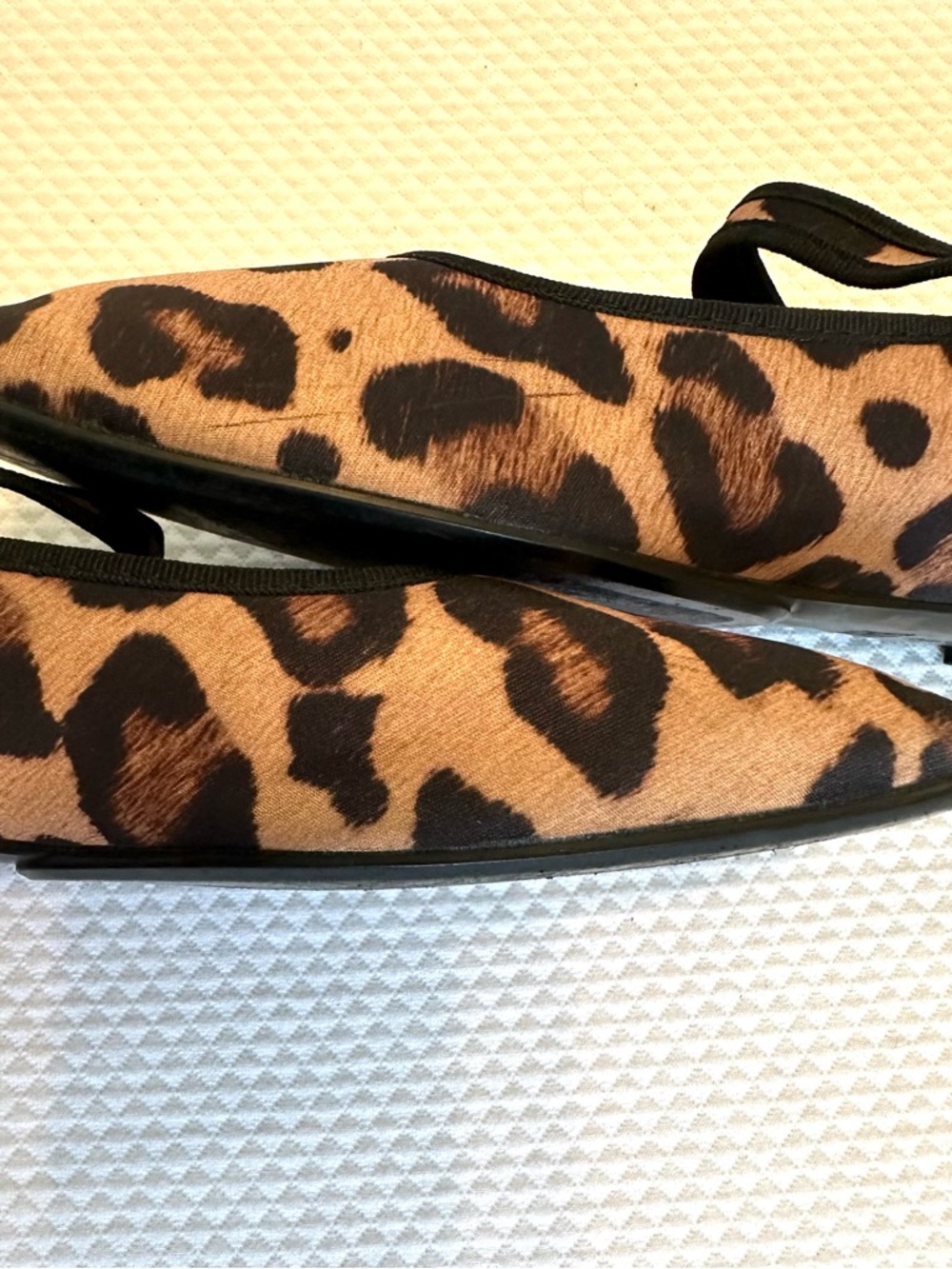 Zara Leopard-Print Mary Jane Ballet Flats in Tan & Black Gold Buckle Satin Like - Picture 6 of 7